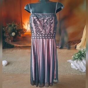 Marina Vintage Y2K Beaded Mesh Overlay Formal Dress